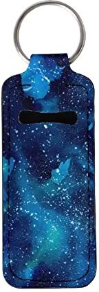 chaqlin Portachiavi da donna alla moda per ragazze con Chapstick Covers Blue Space Sky Stampa in neoprene Clip per chiavi Lip Gloss Holder Copre Chapstick Sleeve Adolescenti Adulti Chapstick Holder Portachiavi