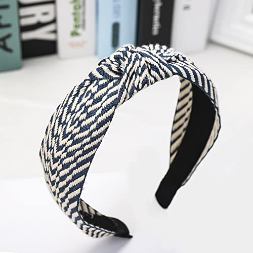 Generic Korean-style corrugated webbing knotted girls' fabric hair hoop net celebrity simple headwear female C, blue corrugated webbing headband