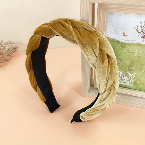 YJzhAHanG Fascia for capelli, fasce for capelli, fascia for donna fascia for capelli intrecciata tinta unita copricapo laterale largo accessori for capelli for adulti autunno (Color : Yellow hairband, Size :