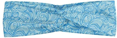 ABAKUHAUS Blu Paisley Fascia per Capelli, Intricato Buta Element, Elastico e Morbido per lo Sport e l'Uso Quotidiano per Donna, Pale Blue e Blue Sky