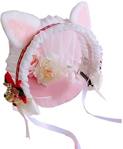 Generic Fascia per capelli da donna in pizzo con volant Lolita con fiocco con campane orecchie di gatto copricapo cameriera cosplay festa copricapo