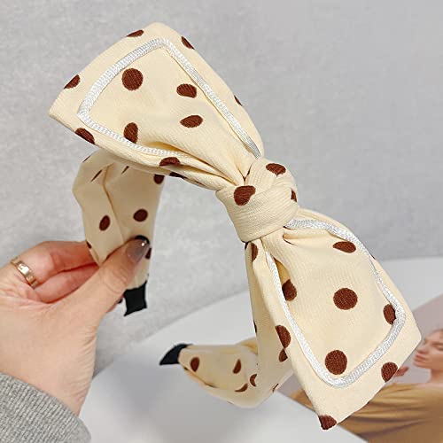 Generic Testa di fiore Autunno e inverno bowknot pois fascia ragazze a tesa larga grande lato adulto forcina fascia per capelli fascia per bambini, pois beige