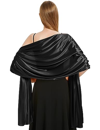 Vijamiy Stola Donna Cerimonia Raso Chiffon,Elegante Cerimonia Scialle Oro Argento Colorato Da Sera Utilizzare Per Matrimonio,Festa,Matrimonio,Regalo(Nero)