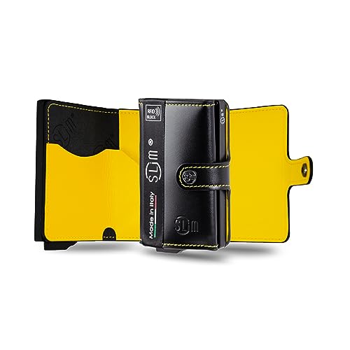 SLim Porta Carte di Credito Schermato Portafoglio Uomo Rfid Portatessere Anticlonazione Donna Portacarte Uomo (Nero e Giallo, Senza Zip)