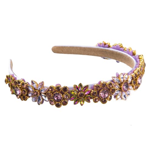 Antique Cerchietto per capelli barocco alla moda con fiore di cristallo lucido cerchio per capelli colorato strass accessori per capelli alla moda per donne ragazze (viola)
