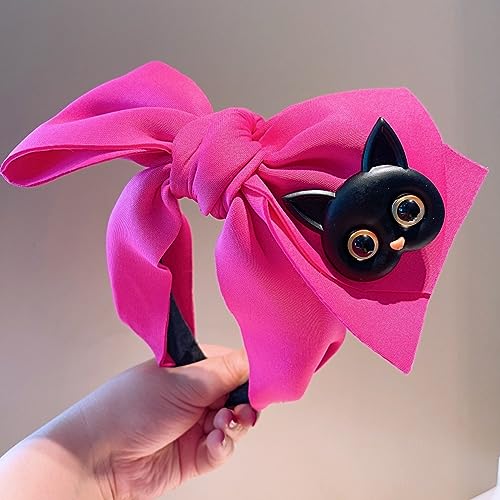 Generico Versione coreana del nuovo gatto spaziale in cotone con grande fiocco di Dongdaemun, fascia per capelli tridimensionale che mostra piccoli accessori per capelli, F203-rosa rossa (gatto nero)