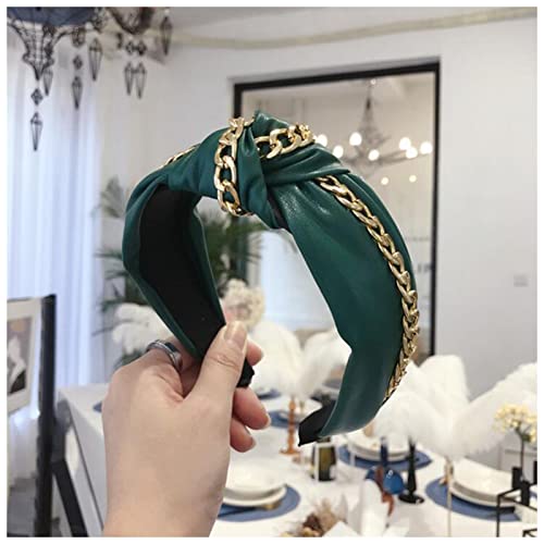 GERRIT Fascia Per Capelli La moda PU. Pelle Hairband Ampia laterale Ambra Banda Donne brillanti Catena d'oro Catena Copricapo Casual Accessori for capelli Casual Fascia Per Capelli Donna (Color : Green hair