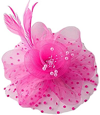 lamphle Cappello fascinator per feste, in tinta unita, decorativo, trasparente, per cocktail e feste di fine anno, accessori per capelli da sposa, rosso rosa