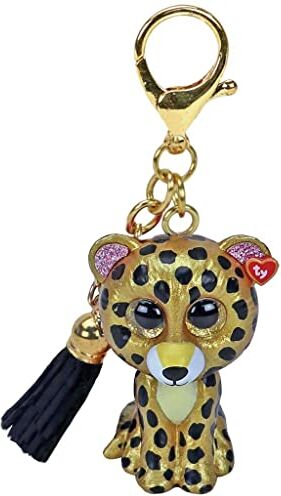 Ty Anello Porta Chiavi Mini Boos Clips Leopardo Sterling Oro con Nappa Nera Il Portachiavi alla Moda Ispirato ai Famosi Peluche con Gli Occhi Grandi Scintillanti 10 Cm