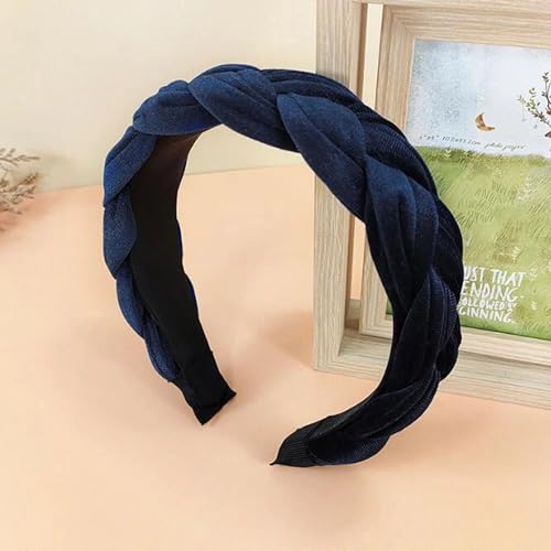 YReoUfHS fasce per capelli da donna, Fascia for capelli da donna Fascia for capelli intrecciata in tinta unita Copricapo laterale largo Accessori for capelli for adulti Autunno (Color : Dark blue hairband, S