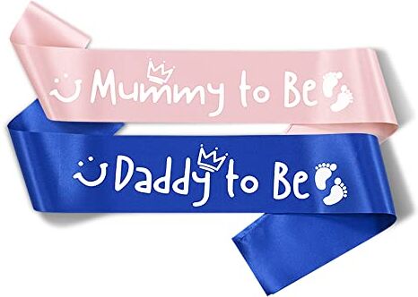 通用 2 PZ Sciarpa Mummy to Be e Daddy to Be Future Maman Papa Regalo Decorazione Baby Shower (Oro Rosa + Blu)