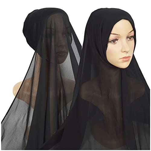 Generic Donne Casual Tinta unita Multicolor Hijab Fasciatura Cap Musulmano Hijab Capelli Fasce Testa (Nero-d, Taglia unica)