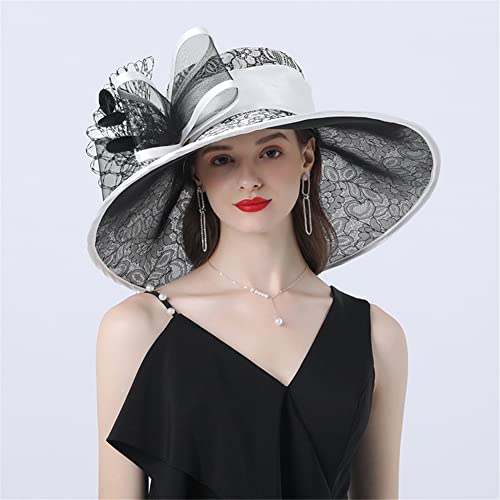 Youllyuu Cappello Derby Tea Party Wedding Organza Hat Donne Fascinator Con Pizzo Grande Fesa Larga Fedora