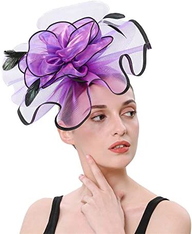 Generic Cappelli da donna Fascinators Cappello da fiore per tea party, cocktail, matrimoni, chiesa, doppio uso di fermagli per capelli e cerchi, fasce per allenamento per sudore (viola #9, taglia unica)