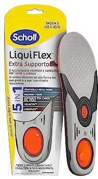 Scholl Liquiflex Extra Supporto, Solette Regolabili Anti-Odore in Memory Foam con Tecnologia 5 in 1 per Scarpe da Lavoro, Stivali e Scarpe Antinfortunistiche, Taglia S (35.5-40.5) Rosso