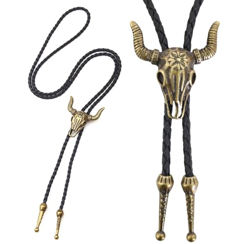 Tibapla Cravatte da Cowboy in Pelle Bolo Cravatta Cranio Della Mucca Catena per Gli Uomini Rodeo Bolo Cravatta Cravatta 39 Pollici Festa Regalo Cravatta per Compleanno Halloween