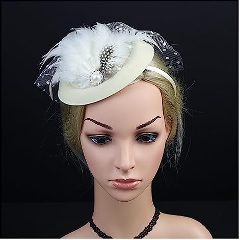 WJHwjh Copricapo chic da donna for feste da tè, cappelli Kentucky, copricapo Fermagli for capelli Derbyshire Cappello portapillole Copricapo con piume Fascia for capelli (Color : Beige, Size : 1)