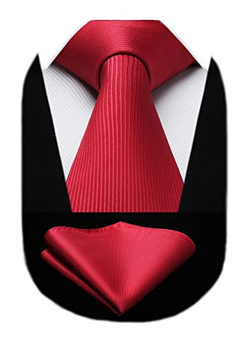 HISDERN Cravatta Rossa Uomo A Righe Fazzoletto Eleganti Classico Cravatte E Fazzoletti Da Taschino Set Per Matrimonio Partito