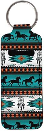 SEANATIVE Lip Balm Holder Portachiavi Accessori da Viaggio Aztec Horse Green Stripe Stampa Chapstick Pouch Lip Gloss Clip-on Sleeve