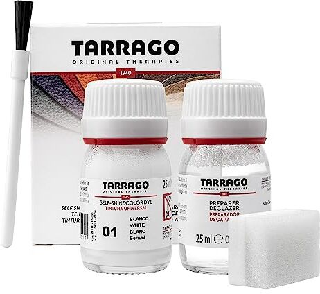 Tarrago Preparatore e Tintore di Scarpe e Cuoio   Pelle Naturale e Sintetica   Con Pennello e Spugna Applicatore ((01) Bianco)