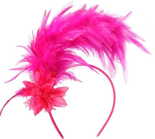 MWOOT Cerchietto Piume, 1920 Fascino Piumato, Rosso Rosa Copricapo Piume per Donna, Fiore Artificiale Accessori per capelli per Carnevale Cocktail Nozze Festa del Tè Decorazione