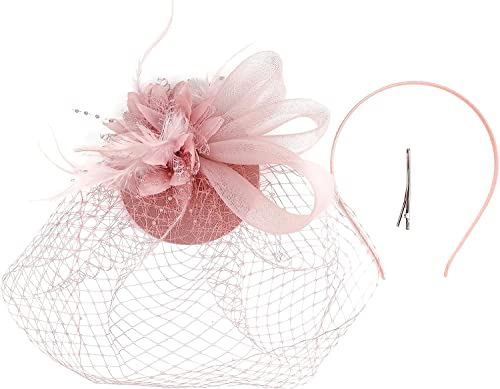 YPOSPDD maglia Fascinator Fermaglio for capelli Bombetta Fiore Velo Cappello for festa nuziale Cappello da tè Clip Fiore blu Fascia for capelli (Color : Pink_One Size)