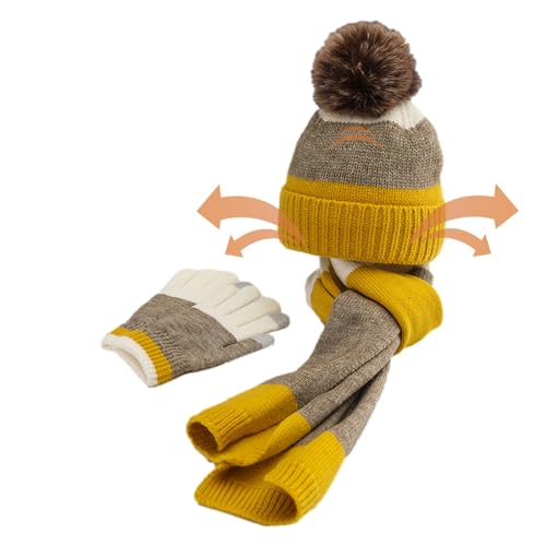Kasmole Set guanti sciarpa cappello invernale Sciarpa invernale accogliente Set sciarpa, guanti e cappello a cuffia, morbida sciarpa invernale, guanti caldi, regalo invernale per ragazzi e ragazze