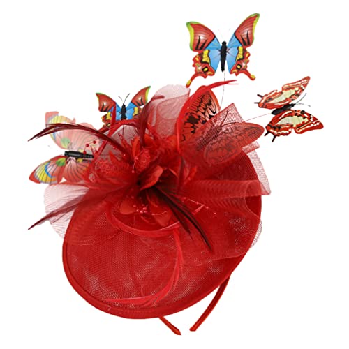 Beaupretty Cerchietti Bambina Fascia Fascinator Farfalle Cappelli Fascinators Copricapo da Tè Copricapo da Cocktail Fascia per Cappelli Fascinator per Le Donne Rosso Fascia Della Sposa