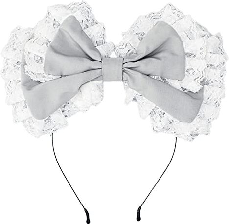 Mabta Fascia per capelli da donna Lolitas per cosplay, grande cerchietto per capelli con frange in pizzo con grande fiocco, accessorio per capelli fatto a mano per ragazze Lolitas Maid fascia