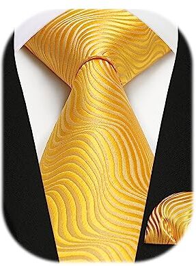 Enlision Cravatta Oro Cravatta Uomo Elegante Giallo Cravatta e Fazzoletto da Taschino Tinta Unita Classico Set Cravatta e Pochette de Matrimonio Festa