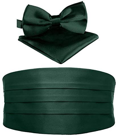 BomGuard Fascia da Smoking Uomo Set di 3 Pezzi, Papillon e Fazzoletto taschino, verde scuro