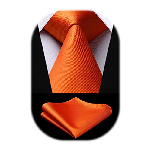 HISDERN 3.3" Cravatta Arancio e Fazzoletto da Taschino Set Festa di Nozze Affari Cravatta di Seta Formale per Uomo Colore Multiplo