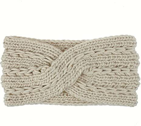 LynsEt Cerchietto Per Capelli Donna Warm Winter Bandana Fashion Women Elastic Lavern Crochet lavorato a maglia Bandana testa avvolgente Hairband Elegante for capelli accessori Fascia Per Capelli (Size : Bei