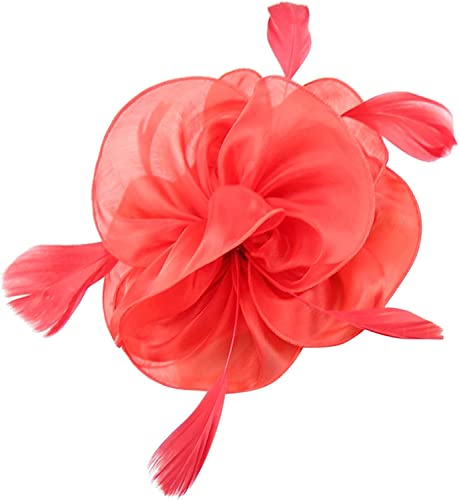 DNCG Cappello Fascinators for Donne Tea Party Fascia for Capelli Derby Matrimonio Fiore Fiore Rosso Fermacapelli Cappello Fantasia Foulard (Color : Red, Size : One Size)