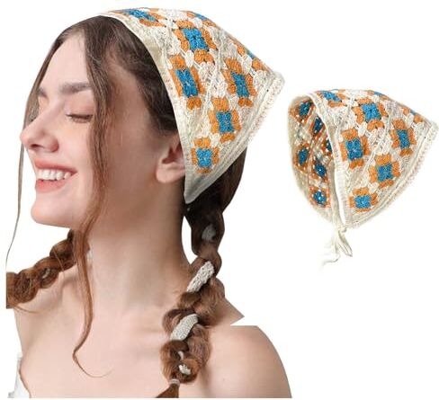 Generic Fasce per capelli da donna in maglia foulard bianco margherita copricapo bandana per capelli vintage hippie fascia cravatta testa fazzoletto boho accessori per capelli lunghi