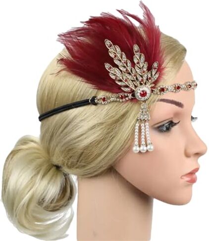 Pohullan 1920S Hairband Copricapo piuma Flapper Fascia Copricapo Vintage Costume Party Hairband 9