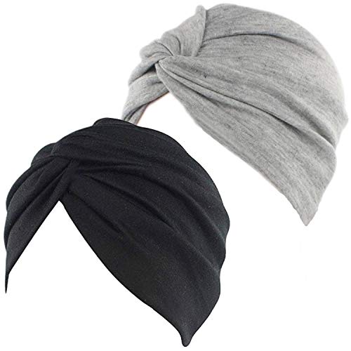 beifon 2 Pezzi Turbante Donna Berretto di Cotone Morbidi Tappi Copricapo Chemio Turbanti Cuffia Cappello Elastico Foulard per Capelli per Perdita di Capelli