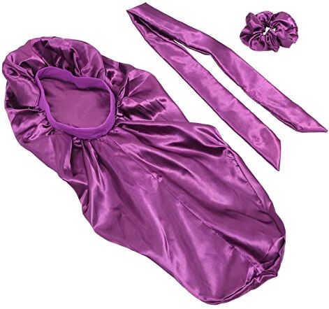 FRCOLOR 1 Set Cappello Da Casa Cappellini a Trecce Larghe Cuffie Da Doccia Per Donna Cuffia a Trecce Lunghe Berretto Da Notte Setoso Da Donna Cappello Di Maternità Viola Raso