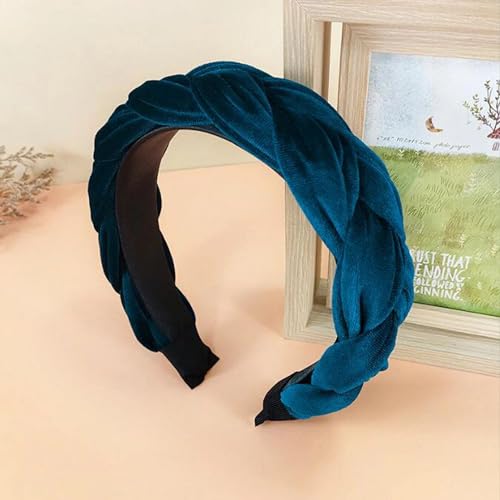 YJzhAHanG Fascia for capelli, fasce for capelli, fascia for donna fascia for capelli intrecciata tinta unita copricapo laterale largo accessori for capelli for adulti autunno (Color : Blue hairband, Size : On