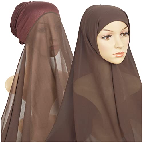 Generic Donne Casual Tinta Unita Multicolor Hijab Fasciatura Cap Musulmano Hijab Cerchietto per capelli da donna (4-Caffè, Taglia unica)