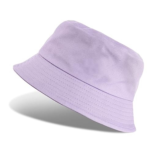 UMIPUBO Cappello Pescatore Pieghevole Bucket Hat Cotone Donna Uomo, Protezione del Sole Cappelli Faccia Sorridente Cappellino 56-58cm (Tinta Unita-Viola)