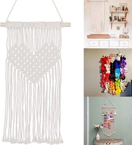 Barrageon Porta Fermagli per Fiocchi Capelli Tessuto a Mano Ragazze Nappe Fascia per Intrecciate Hair Bow Accessori Holder Immagazzinaggio Casa Attaccatura Boho Decorazione （Cachi）