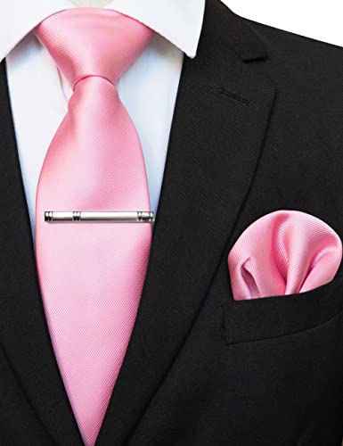 JEMYGINS Cravatta Uomo rosa pallido in Seta Formali Matrimonio Riunirsi Occasioni Multicolore con Fazzoletto e Fermacravatta