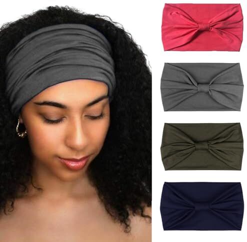 DRESHOW 4 Pezzi Fasce per Capelli Donna Elastica Turbante Fascia Capelli Cerchietti Annodato Fasce Accessori Capelli