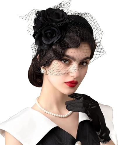 Generic Cerchietto per capelli da donna, con velo da sposa, per festa del tè, colore: nero