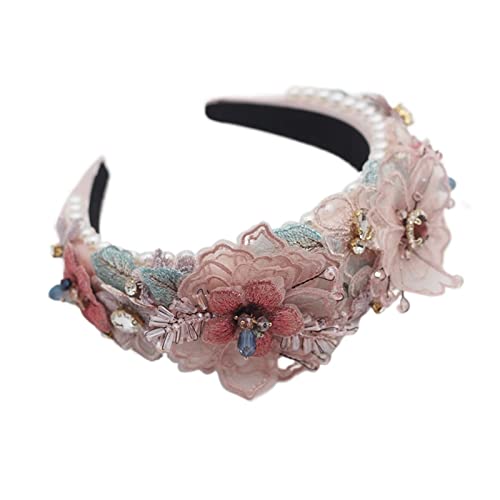BREFER RHAIYAN Fiore fatto a mano gemma perla barocco lusso colorato cristallo strass fiore fascia for capelli (Color : 1)