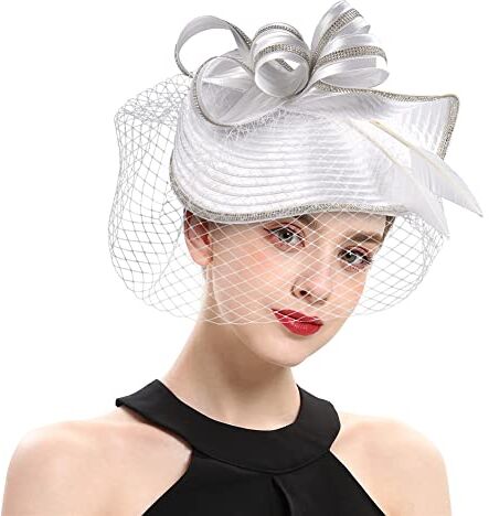 Youllyuu Derby Cappelli Per Le Donne Velo Fascia Tè Party Cappelli Kentucky Raso Strass Fascinator Chiesa Cappelli