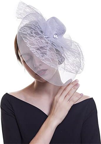 QUNINE Cappelli da donna Fascinator Fermaglio per capelli in maglia lavorata a maglia con fascia per capelli Accessori per cappelli da cocktail per feste formali (Bianco)