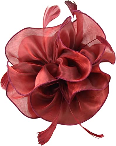 YPOSPDD Cappello Fascinators for donne Tea Party Fascia for capelli Derby Matrimonio Fiore Fiore rosso Fermacapelli Cappello fantasia Foulard (Color : Wine_One Size)