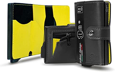 SLim Porta Carte di Credito Schermato Portafoglio Uomo Rfid Portatessere Anticlonazione Donna Portacarte Uomo (Nero e Giallo, Con Zip)